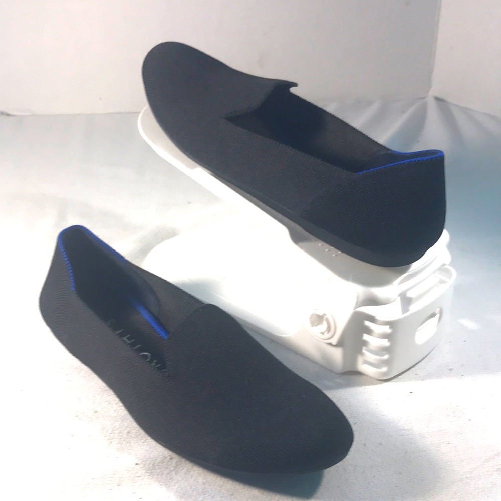 Rothy’s The Loafer Flat Women’s Black Slip-On Casual Knit with Blue Trim Sz W8